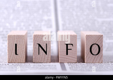 Four wooden blocks with word info written on. Stock Photo