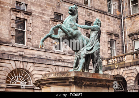 Statue of Alexander the Great and his horse Bucephalus at City Chambers, Royal Mile, Edinburgh, Scotland, UK Stock Photo