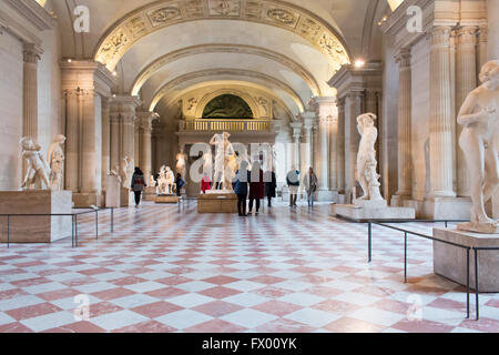 Salle des Caryatides, a room in Sully Wing of Musee du Louvre. This room houses Roman replicas of dissapeared Greek statues. Stock Photo