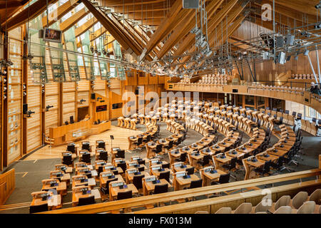 The Debating Chamber of the Scottish Parliament in Holyrood, Edinburgh, Scotland. Stock Photo