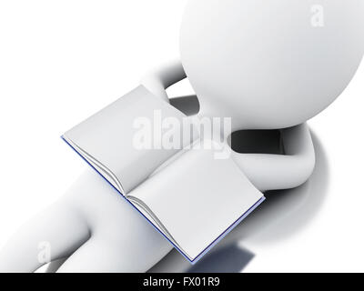 3D Illustration. White people relaxing and reading a book. Isolated white background. Stock Photo