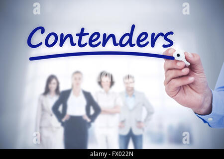 Composite image of concentrated businessman writing with marker Stock Photo