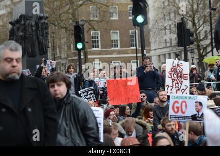 London, UK. 9th April 2016. Power to the peaceful placard. Credit: Marc Ward/Alamy Live News Stock Photo
