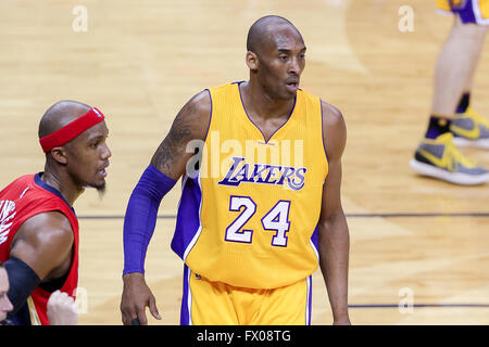 New Orleans, LA, USA. 08th Apr, 2016. Los Angeles Lakers forward Kobe Bryant (24) during an NBA basketball game between the Los Angeles Lakers and the New Orleans Pelicans at the Smoothie King Center in New Orleans, LA. Stephen Lew/CSM/Alamy Live News Stock Photo