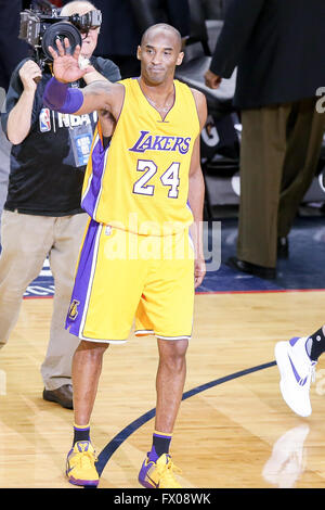 New Orleans, LA, USA. 08th Apr, 2016. Los Angeles Lakers forward Kobe Bryant (24) during an NBA basketball game between the Los Angeles Lakers and the New Orleans Pelicans at the Smoothie King Center in New Orleans, LA. Stephen Lew/CSM/Alamy Live News Stock Photo