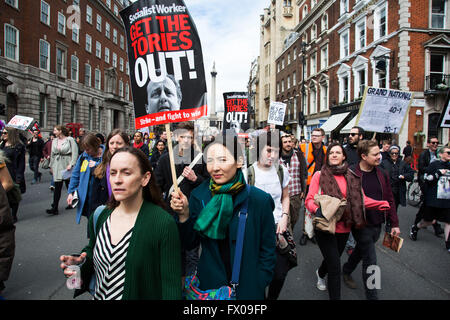 London, UK. 09th Apr, 2016. Demonstration goes on the move as protesters gather against David Cameron's links to offshore finances on April 9th, 2016 in London, United Kingdom. Thousands of protesters gathered calling for the Prime Minister to resign and to protest over his recently revealed tax dealings in the Panama Papers. Credit:  Michael Kemp/Alamy Live News Stock Photo