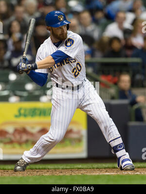 Milwaukee, WI, USA. 8th Apr, 2016. The Brewers Sausages race during the  Major League Baseball game between the Milwaukee Brewers and the Houston  Astros at Miller Park in Milwaukee, WI. John Fisher/CSM/Alamy