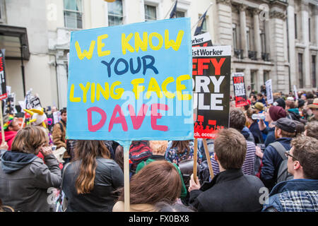 London, UK. 9th April, 2016. Hundreds of protesters assemble outside the Conservative Spring Forum at the Grand Connaught Rooms. Credit:  Mark Kerrison/Alamy Live News Stock Photo