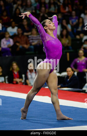 Everett, USA. 9th Apr, 2016. Olympian Aly Raisman from the United States competes on floor during the 2016 Pacific Rim Gymnastics Championships. The United States team won the gold medal. © Amy Sanderson/ZUMA Wire/Alamy Live News Stock Photo