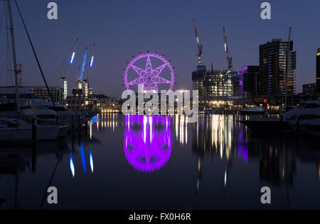 A twilight photo of Melbourne star observation wheel at Docklands. Stock Photo