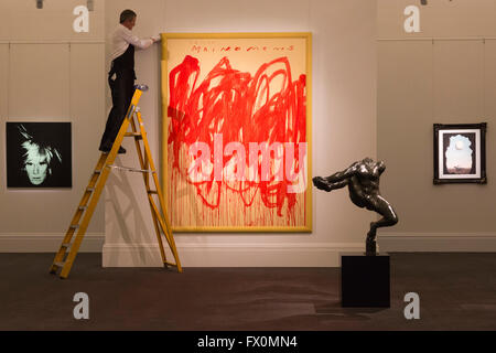 London, UK. 8 April 2016. Untitled (Bacchus 1st Version V), 2004 by Cy Twombly. Sotheby's London Auction Preview of art from the Contemporary Art Evening Auction in New York on 11 May 2016. Stock Photo