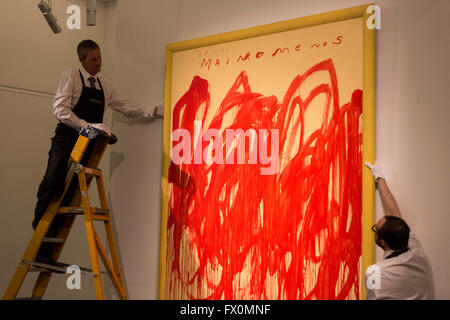 London, UK. 8 April 2016. Untitled (Bacchus 1st Version V), 2004 by Cy Twombly. Sotheby's London Auction Preview of art from the Contemporary Art Evening Auction in New York on 11 May 2016. Stock Photo