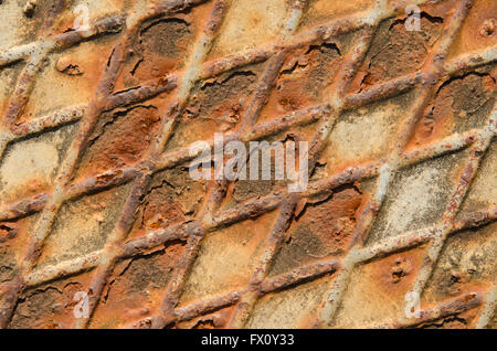 Rusty surface of iron floor, diagonal pattern. Stock Photo