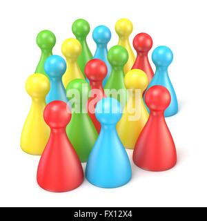 Colorful playing figures in crowd. 3D render illustration isolated on white background Stock Photo