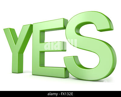 Green word YES. 3D render illustration isolated on white background Stock Photo