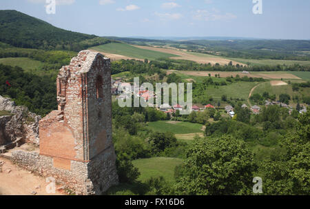 View from the Csesznek castle-fortress in Hungary Stock Photo