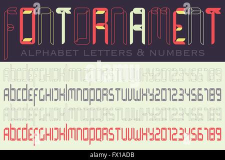 set of isolated high, stylized alphabet letters and numbers. vector font type design. modern, decorative lettering icons. styliz Stock Vector