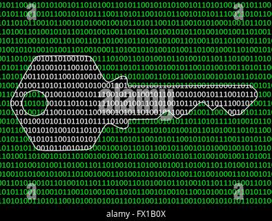 Binary code and a key shape, computer artwork. Stock Photo