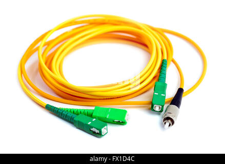 fiber optic patch cord on white background Stock Photo