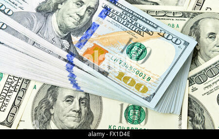 Stack of one hundred dollar bills close-up Stock Photo