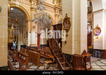 Baroque interior of parish church in San Lawrenz, Gozo, Malta. Stock Photo
