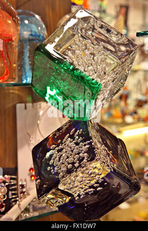 Samples of Murano glass artwork in a shop in Sestiere di San Marco (St Mark) Venice, Veneto, Italy. Stock Photo