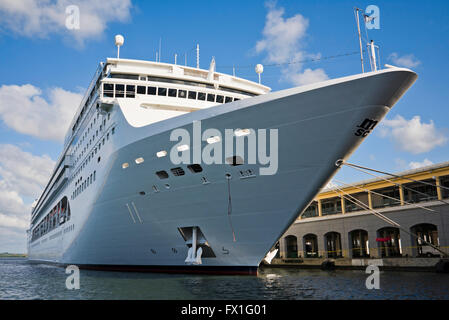 Horizontal view of a cruise ship docked in Havana, Cuba. Stock Photo