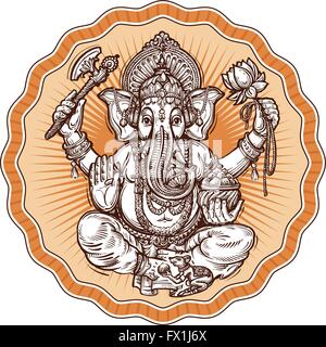 Ganesh Chaturthi. hand-drawn sketch religious symbol of hinduism. vector illustration Stock Vector