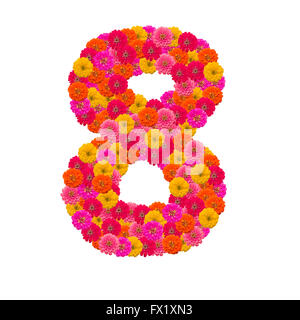 number 8  made from Zinnias flowers Stock Photo