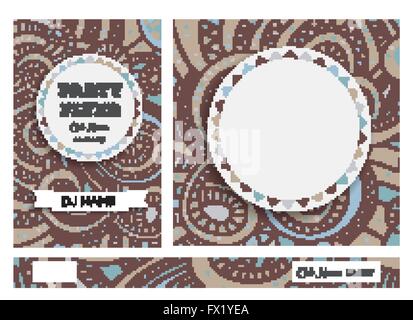 Club Flyers with copy space and hand drawn abstract background. Vector illustration. Set with vintage pattern with lips Stock Vector