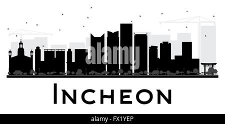 Incheon City skyline black and white silhouette. Vector illustration. Simple flat concept for tourism presentation, banner Stock Vector