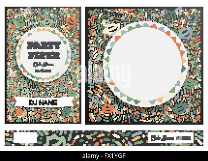 Club Flyers with copy space and hand drawn abstract background. Vector illustration. Set with vintage pattern with lips Stock Vector