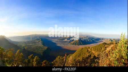 General view of Mount Bromo, Mt. Batok and Mt. Semeru Stock Photo