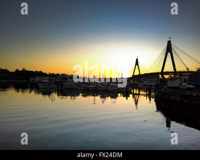 Sunset near the Sydney Fish Market, overlooking the Anzac Bridge Stock Photo