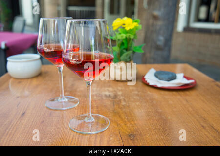 Two glasses of rose wine in a terrace. Madrid, Spain. Stock Photo