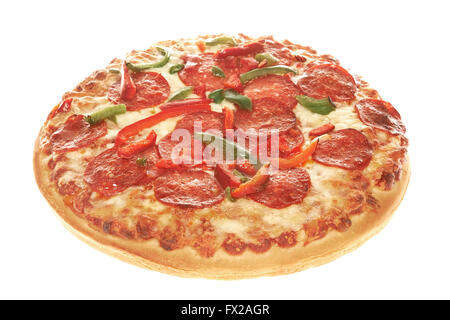 Pepperoni deep dish pizza isolated on white Stock Photo