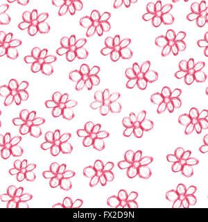 Seamless pattern with red watercolor flowers on white background. Pattern for paper, fabric or web site. Stock Photo