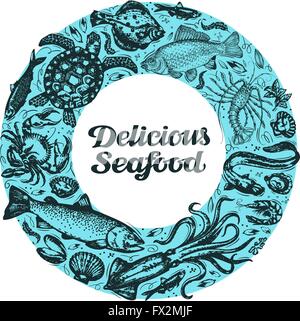 delicious seafood. hand drawn sketches on the theme of food. vector illustration Stock Vector