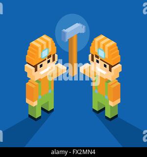 Man Service Worker Technical Support Team Hammer Stock Vector