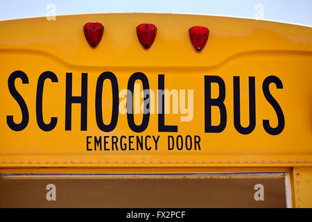 school bus closeup of rear door and sign Stock Photo