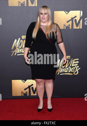 Burbank, California, USA. 9th Apr, 2016. Rebel Wilson arrives for the Mtv Movie Awards 2016 on the Warner Brothers Studio Lot. Credit:  Lisa O'Connor/ZUMA Wire/Alamy Live News Stock Photo