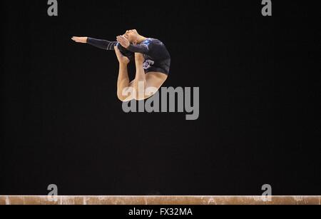 Liverpool, UK. 10th April, 2016. Claudia Fragapane. Beam. Womens Artistic Gymnastics. British Gymnastics Championships 2016. Echo Arena. Liverpool. UK. 10/04/2016. Credit:  Sport In Pictures/Alamy Live News Stock Photo