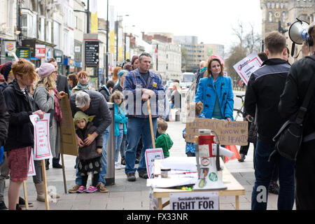 Cardiff, Wales. 10th April, 2016. Cardiff rally in solidarity with UK wide campaign demanding the resignation of David Cameron for tax avoidance. Credit:  Amonochromedream.com/Alamy Live News Stock Photo