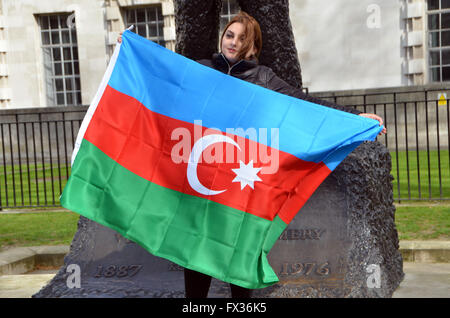 London, UK, 10 April 2016, Around 100 Azerbaijani demonstrators marched in London on Sunday to protest against “Armenian aggression” during recent clashes over occupied Karabakh. They protested outside Downing Street. Credit:  JOHNNY ARMSTEAD/Alamy Live News Stock Photo