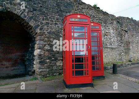 TWO OLD TELEPHONE BOXES SOUTHAMPTON CITY. Stock Photo