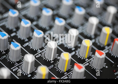 Detail of a Professional Mixing Console. Music Device. Stock Photo