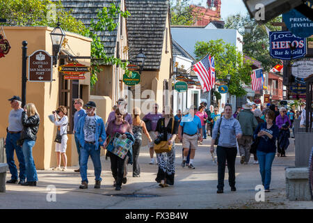 St. Augustine, Florida, USA.  Tourists Walking on  St. George Street. Stock Photo