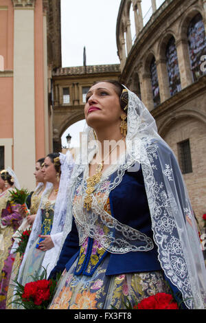 Flower giving procession honouring the holy lady of Valencia, Valencia Spain Stock Photo