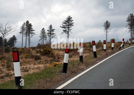 Road bollards to stop traffic encroaching onto Ideford Common in the Haldon Hills, near Ashcombe, Devon, England, UK. Stock Photo