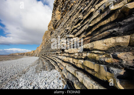 Horizontal strata of Jurassic Lias limestone beds in cliffs at Nash Point on the Glamorgan Coast of South Wales UK Stock Photo